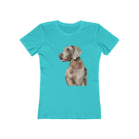 Weimaraner 'Rocky' Women's Slim Fit Ringspun Cotton T-Shirt (Colors: Solid Tahiti Blue)