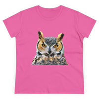 Great Horned Owl 'Hooty' Women's Midweight Cotton Tee (Color: Azalea)