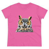 Great Horned Owl 'Hooty' Women's Midweight Cotton Tee (Color: Azalea)
