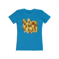 Golden  Retriever Puppies -Women's Slim Fit Ringspun Cotton T-Shirt (Colors: Solid Turquoise)