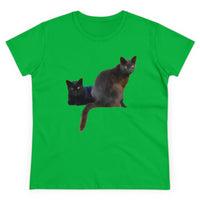 Cats of Greece 'Sifnos Sisters' Women's Midweight Cotton Tee (Color: Irish Green)