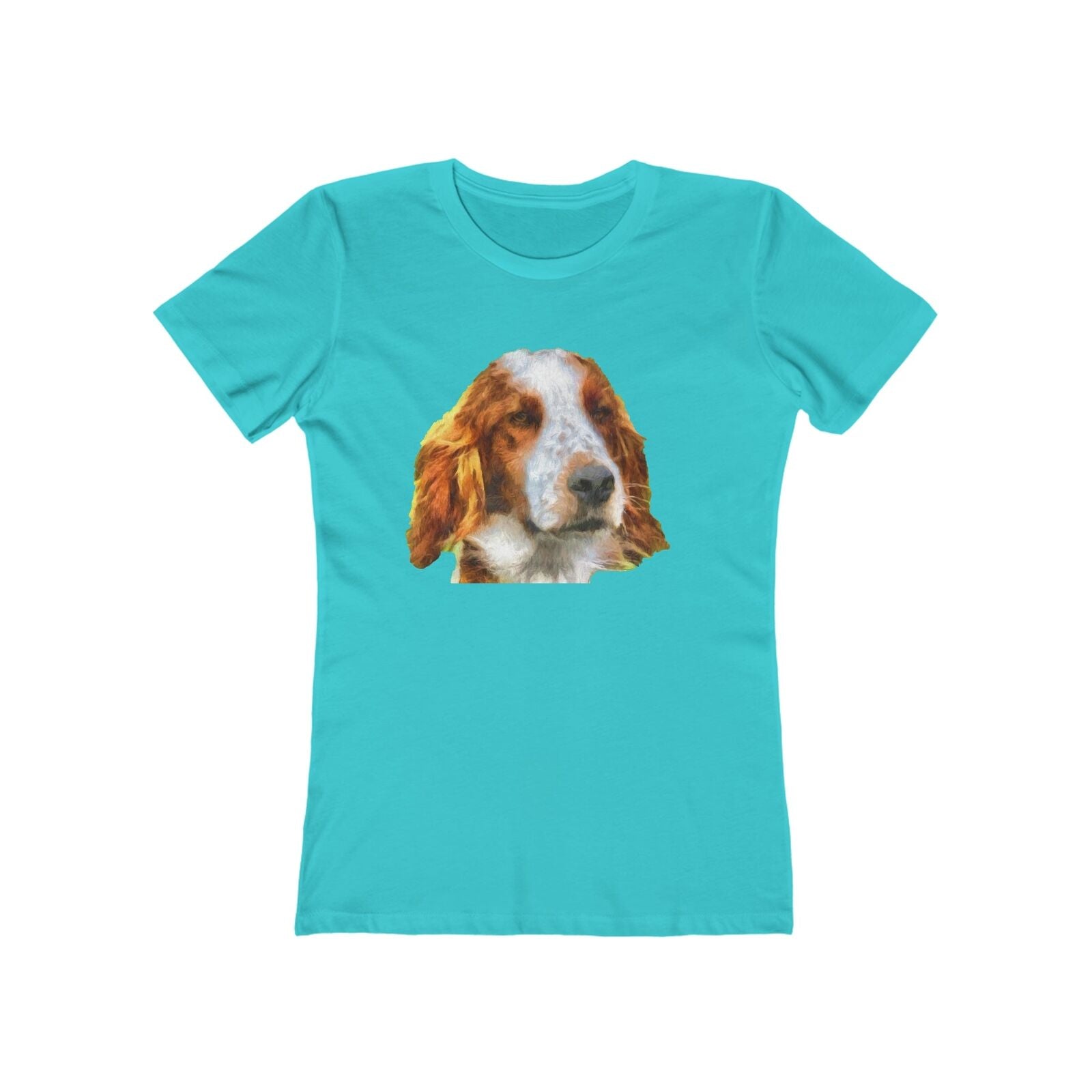 Irish Red & White Setter - Women's Slim Fit Ringspun Cotton T-Shirt (Colors: Solid Tahiti Blue)