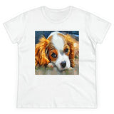 King Charles Spaniel Puppy Women's Midweight Cotton Tee (Color: White)