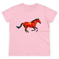 Horse 'Old Red' Women's Midweight Cotton Tee (Color: Light Pink)