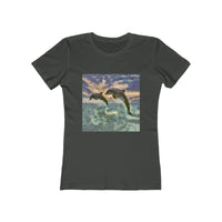 Dolphins 'Flip & Flop' -  Women's Slim Fit Ringspun Cotton T-Shirt (Colors: Solid Heavy Metal)
