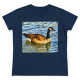 Canadian Geese Women's Midweight Cotton Tee (Color: Navy)
