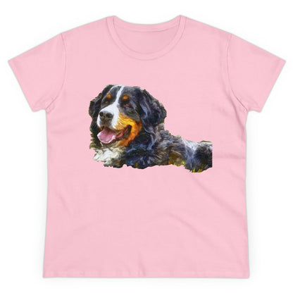 Bernese Mountain Dog Women's Midweight Cotton Tee (Color: Light Pink)