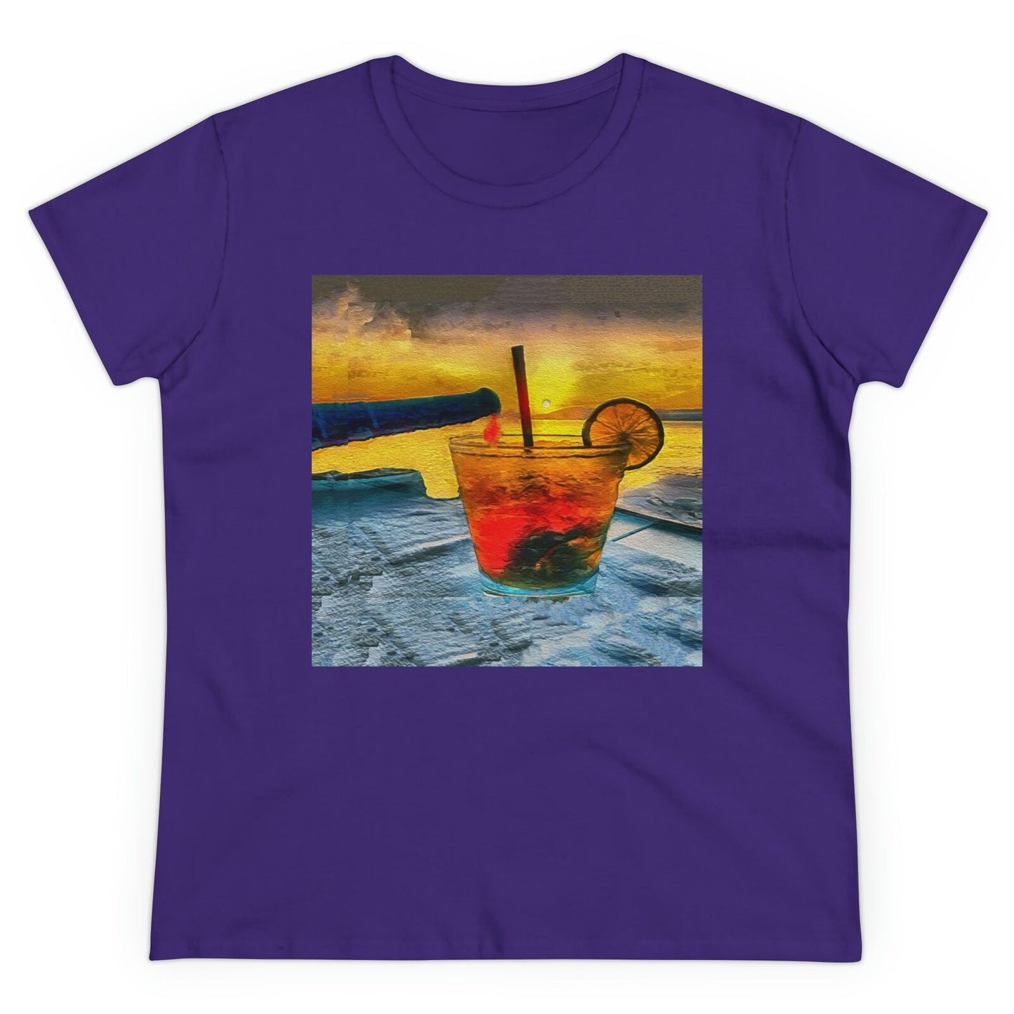 Sifnos Happy Hour - Women's Midweight Cotton Tee (Color: Purple)