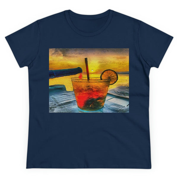 Sunset Cocktail Hour - Women's Midweight Cotton Tee (Color: Navy)
