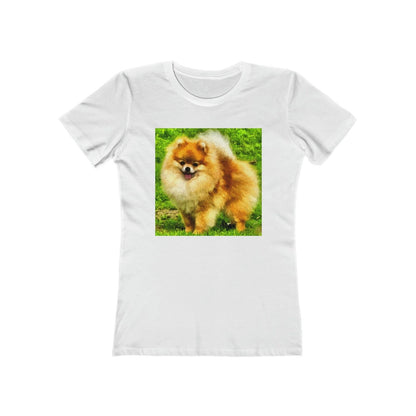 Pomeranian 'Pom Pom' - Women's Slim Fit Ringspun Cotton T-Shirt (Colors: Solid White)