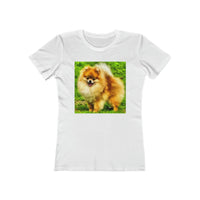 Pomeranian 'Pom Pom' - Women's Slim Fit Ringspun Cotton T-Shirt (Colors: Solid White)