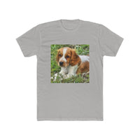 Welsh Springer Spaniel Men's Fitted Cotton Crew Tee (Color: Solid Light Grey)