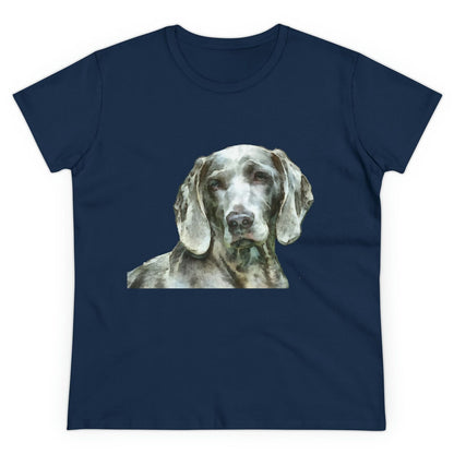 Weimaraner 'Greyson' Women's Midweight Cotton Tee (Color: Navy)