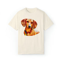Dachshund 'Daisey' Unisex Relaxed Fit Garment-Dyed T-shirt (Color: Ivory)