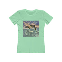 Dolphins 'Flip & Flop' -  Women's Slim Fit Ringspun Cotton T-Shirt (Colors: Solid Mint)