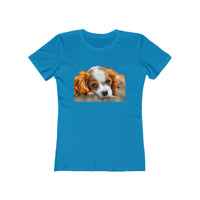 Cavalier King Charles Spaniel Puppy - Women's Slim Fit Ringspun Cotton (Colors: Solid Turquoise)