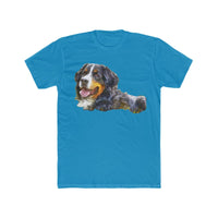 Bernese Mountain Dog - Men's Fitted Cotton Crew Tee (Color: Solid Turquoise)