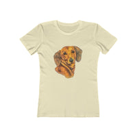 Dachshund 'Doxie #1'  Women's Slim Fit Ringspun Cotton T-Shirt (Colors: Solid Natural)