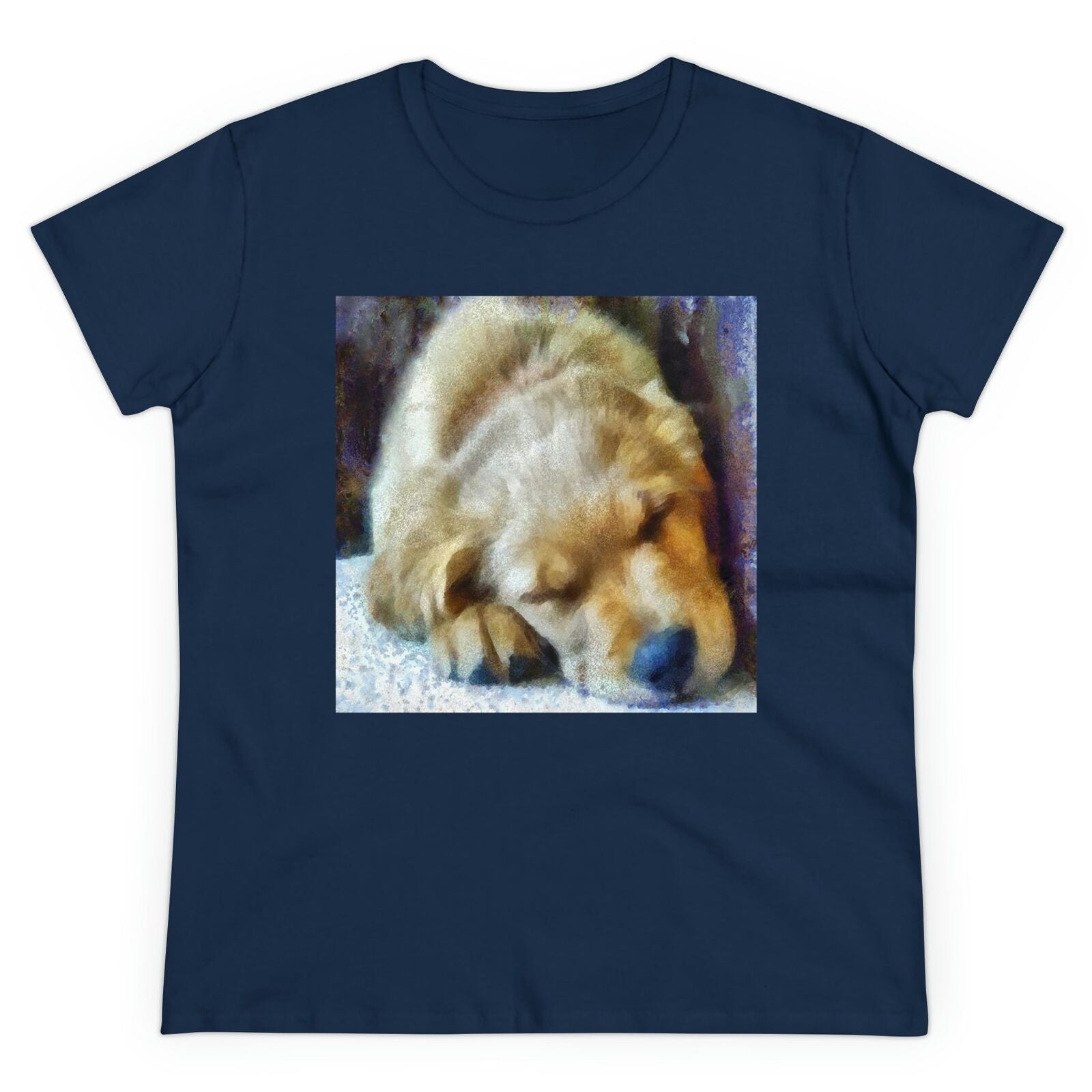 Golden Retriever 'Zucko' Women's Midweight Cotton Tee (Color: Navy)