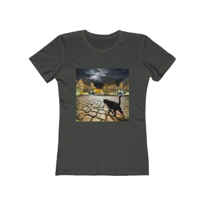 Night Cat Prowling - Women's Slim Fit Ringspun Cotton T-Shirt (Colors: Solid Heavy Metal)
