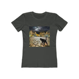 Night Cat Prowling - Women's Slim Fit Ringspun Cotton T-Shirt (Colors: Solid Heavy Metal)