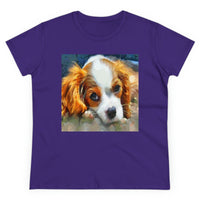 King Charles Spaniel Puppy Women's Midweight Cotton Tee (Color: Purple)