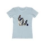 Boston Terriers 'Skipper & Dee Dee' - Women's Slim Fit Ringspun Cotton (Colors: Solid Light Blue)