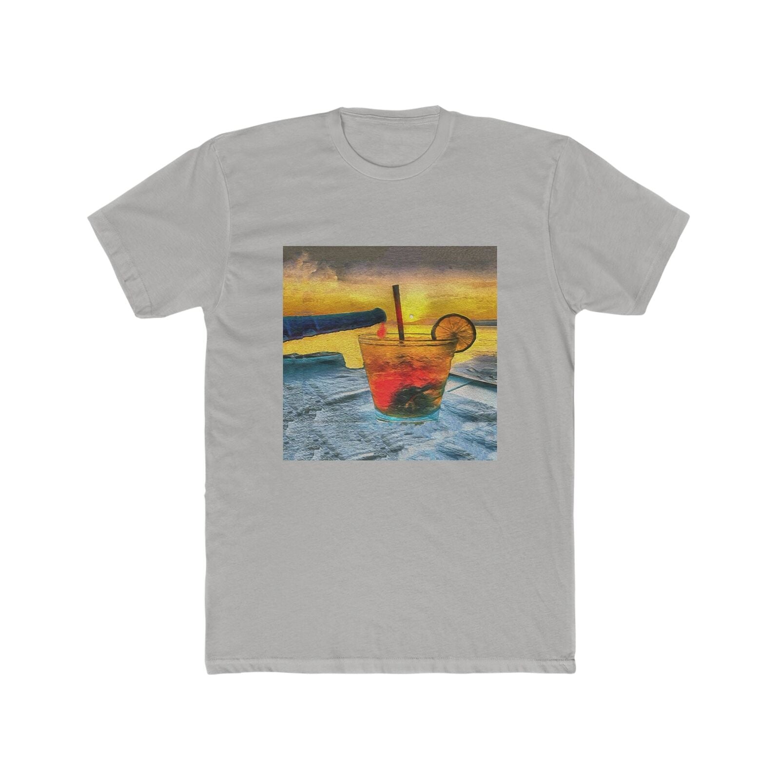Happy Hour on Sifnos (Greece)- Men's Fitted Cotton Crew Tee (Color: Solid Light Grey)