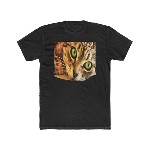 Wide-Eye Cat - Men's Fitted Cotton Crew Tee (Color: Solid Black)
