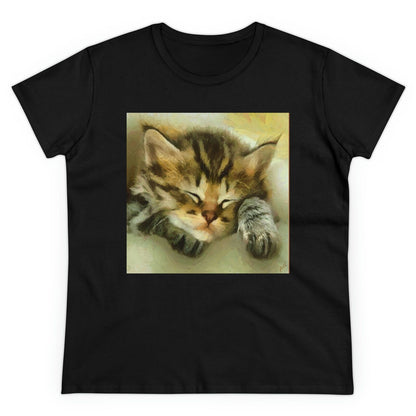 Calico Kitten 'Sleepy Brucie'  Women's Midweight Cotton Tee (Color: Black)