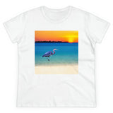 Blue Heron in Sunset Women's Midweight Cotton Tee (Color: White)