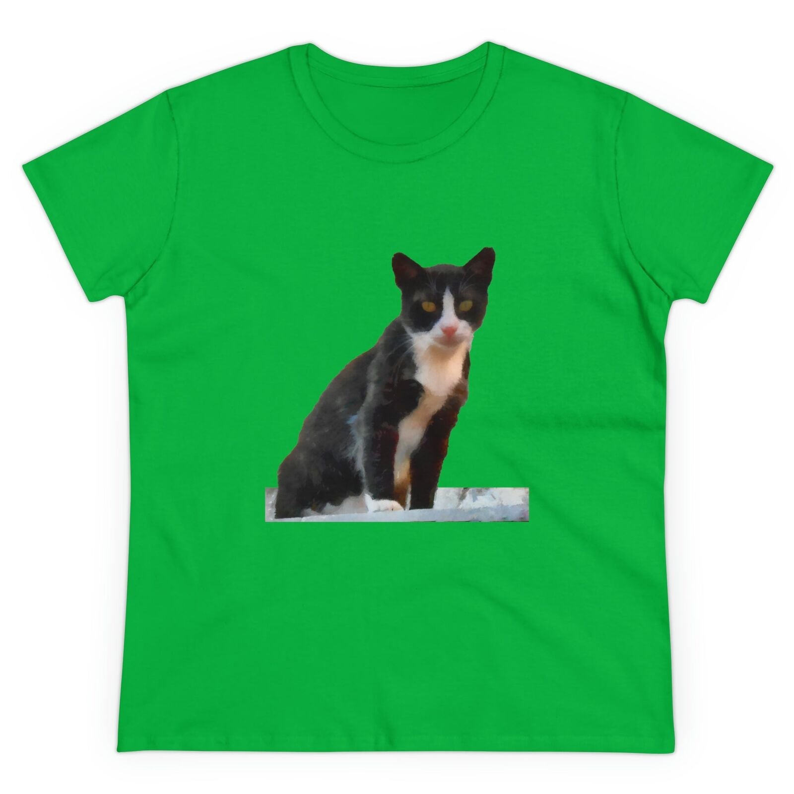 Cat 'Hydra Kitten' Women's Midweight Cotton Tee (Color: Irish Green)