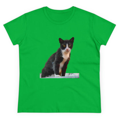 Cat 'Hydra Kitten' Women's Midweight Cotton Tee (Color: Irish Green)