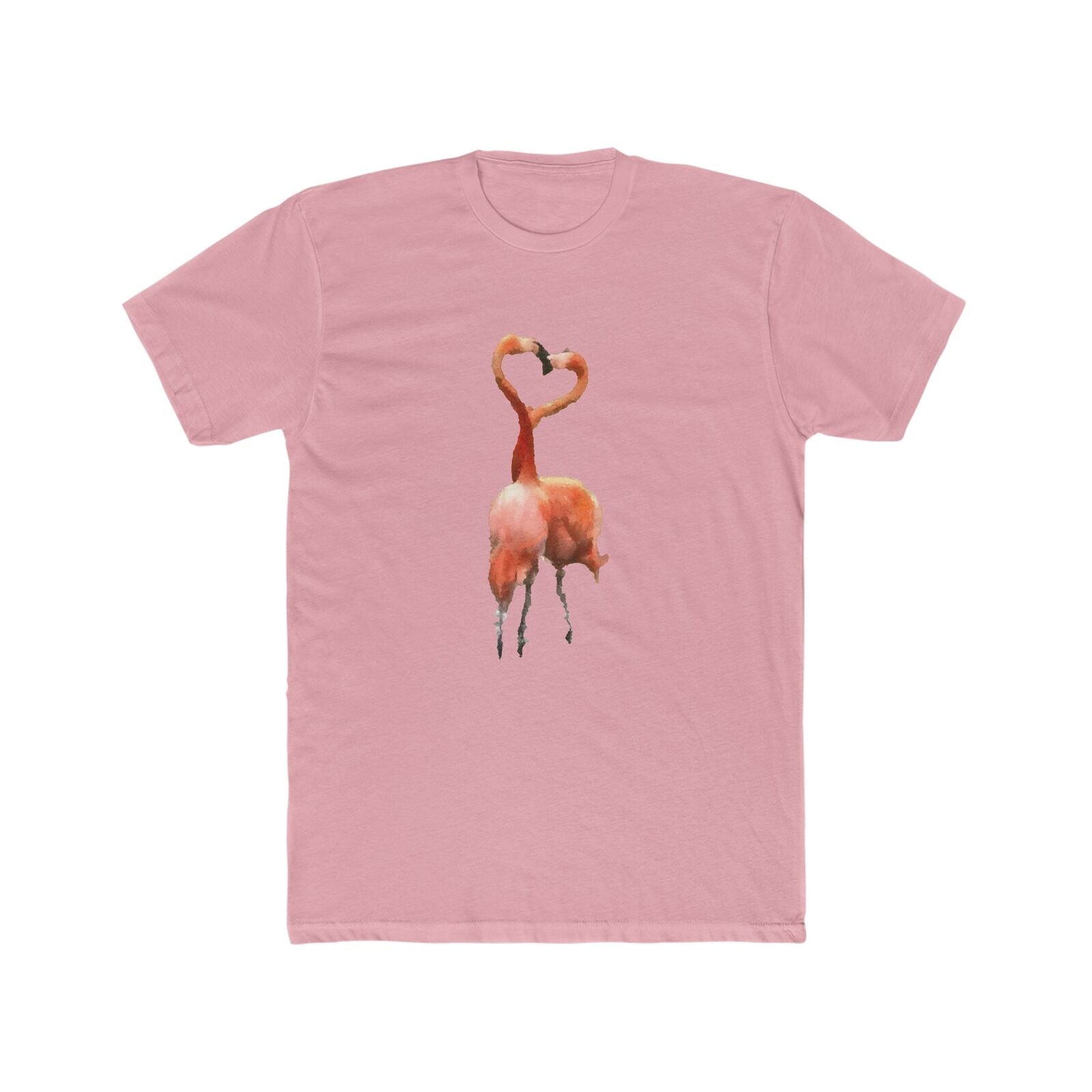 Flamingos 'Love Birds'  Men's Fitted Cotton Crew Tee (Color: Solid Light Pink)
