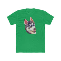 Siberian Husky 'Iditarod' Men's Fitted Cotton Crew Tee (Color: Solid Kelly Green)