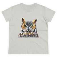 Great Horned Owl 'Hooty' Women's Midweight Cotton Tee (Color: Ash)