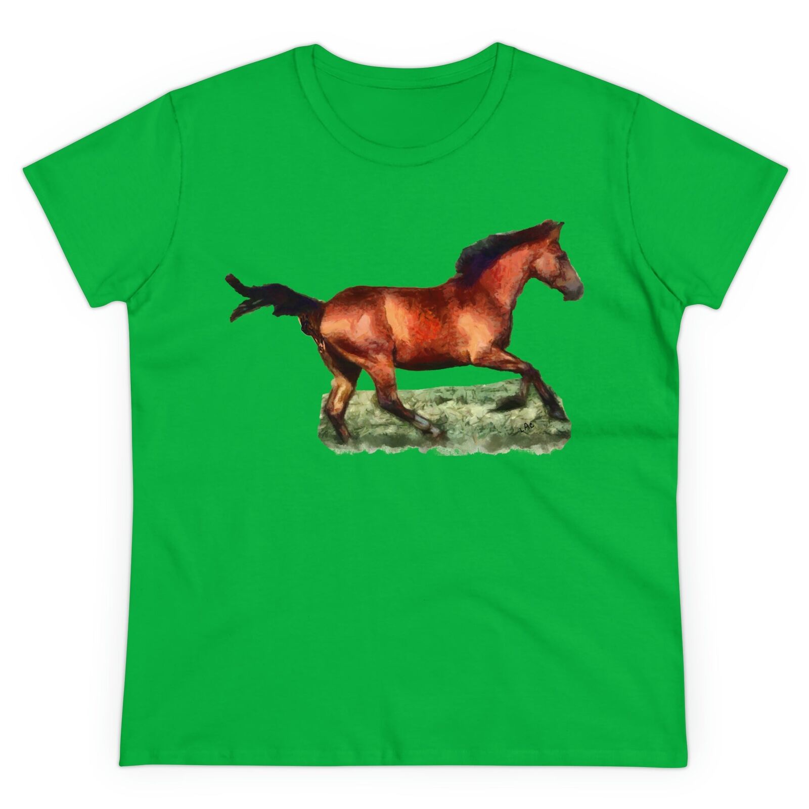 Horse 'Sam' Women's Midweight Cotton Tee (Color: Irish Green)
