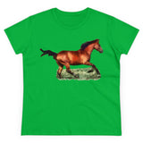 Horse 'Sam' Women's Midweight Cotton Tee (Color: Irish Green)