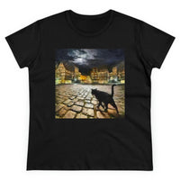 Cat "On the Prowl" Women's Midweight Cotton Tee (Color: Black)