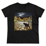 Cat "On the Prowl" Women's Midweight Cotton Tee (Color: Black)
