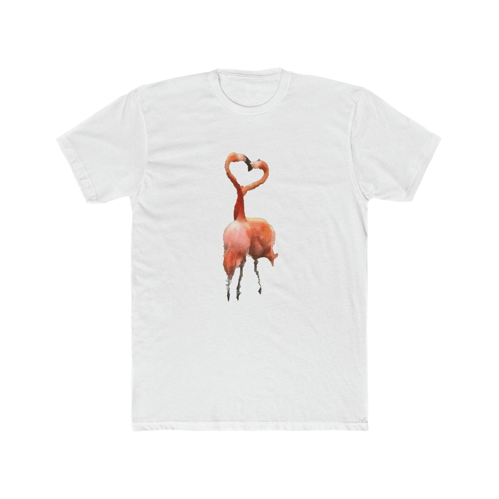 Flamingos 'Love Birds'  Men's Fitted Cotton Crew Tee (Color: Solid White)