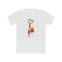 Flamingos 'Love Birds'  Men's Fitted Cotton Crew Tee (Color: Solid White)