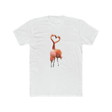 Flamingos 'Love Birds'  Men's Fitted Cotton Crew Tee (Color: Solid White)