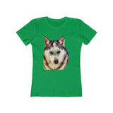 Siberian Husky 'Sacha' -  Women's Slim Fit Ringspun Cotton T-Shirt (Colors: Solid Kelly Green)