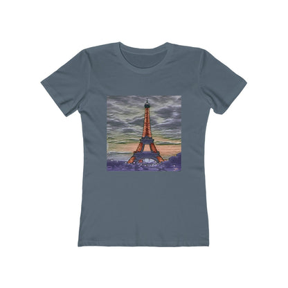 Eiffel Tower Sunset - Women's Slim Fit Ringspun Cotton T-Shirt (Colors: Solid Indigo)