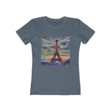 Eiffel Tower Sunset - Women's Slim Fit Ringspun Cotton T-Shirt (Colors: Solid Indigo)