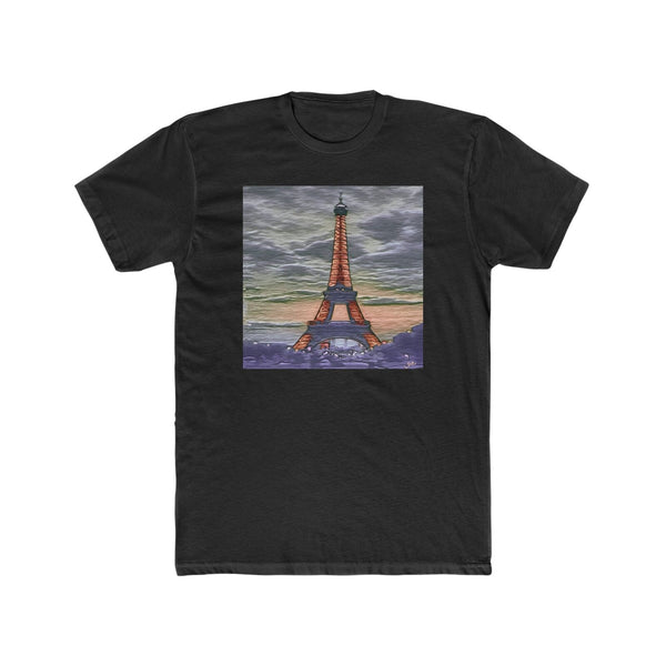 Eiffel Tower Sunset - Men's Fitted Cotton Crew Tee (Color: Solid Black)