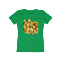 Golden  Retriever Puppies -Women's Slim Fit Ringspun Cotton T-Shirt (Colors: Solid Kelly Green)