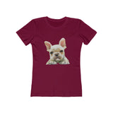 French Bulldog 'Bouvier' Women's Slim Fit Ringspun Cotton T-Shirt (Colors: Solid Cardinal Red)