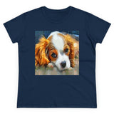 King Charles Spaniel Puppy Women's Midweight Cotton Tee (Color: Navy)